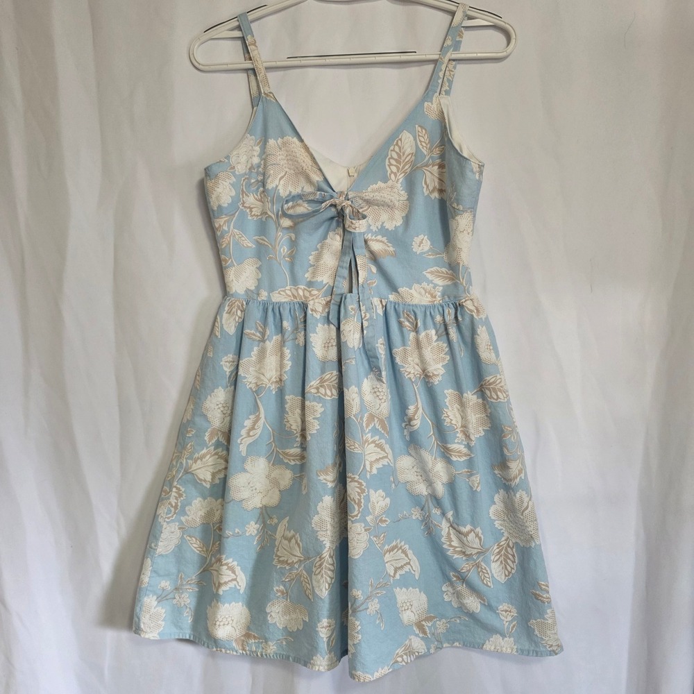 Anna Be Floral Dress Womens Small Cottagecore Blue Tie Front Babydoll Mini - Picture 1 of 13